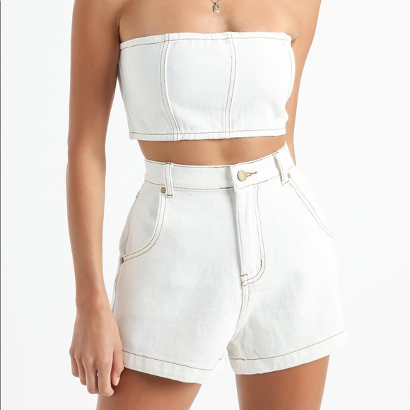 Showpo. Pants - Showpo White Denim Two Piece Set